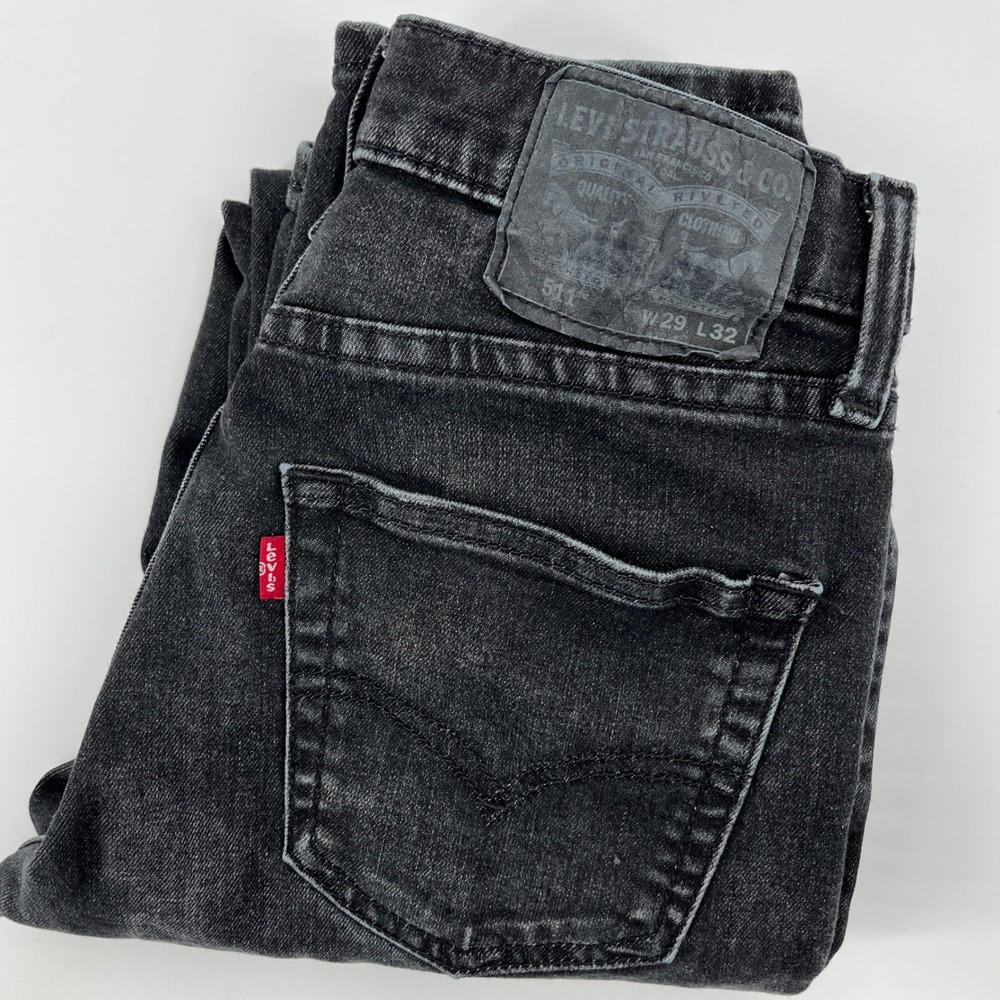 Levis 511 Slim Fit Jeans Mens 29x32 Black Wash Faded Denim Pants